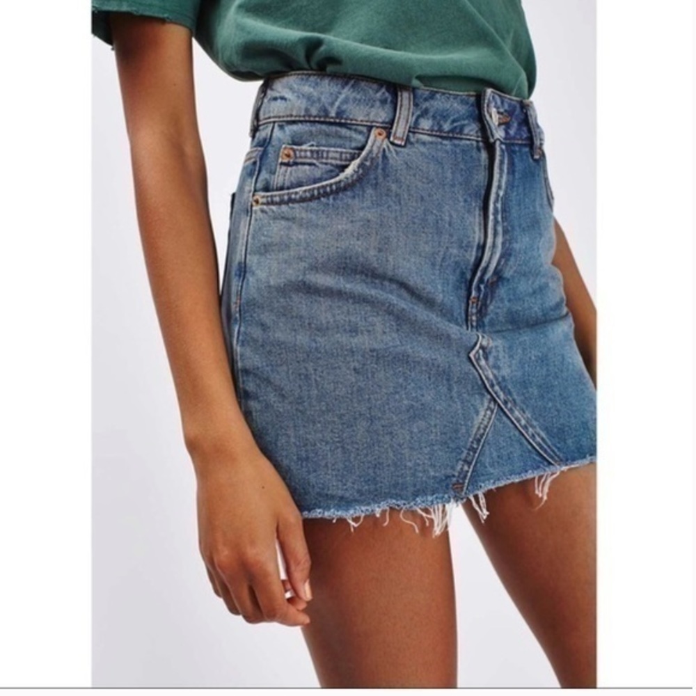 Topshop Moto raw hem mini denim skirt